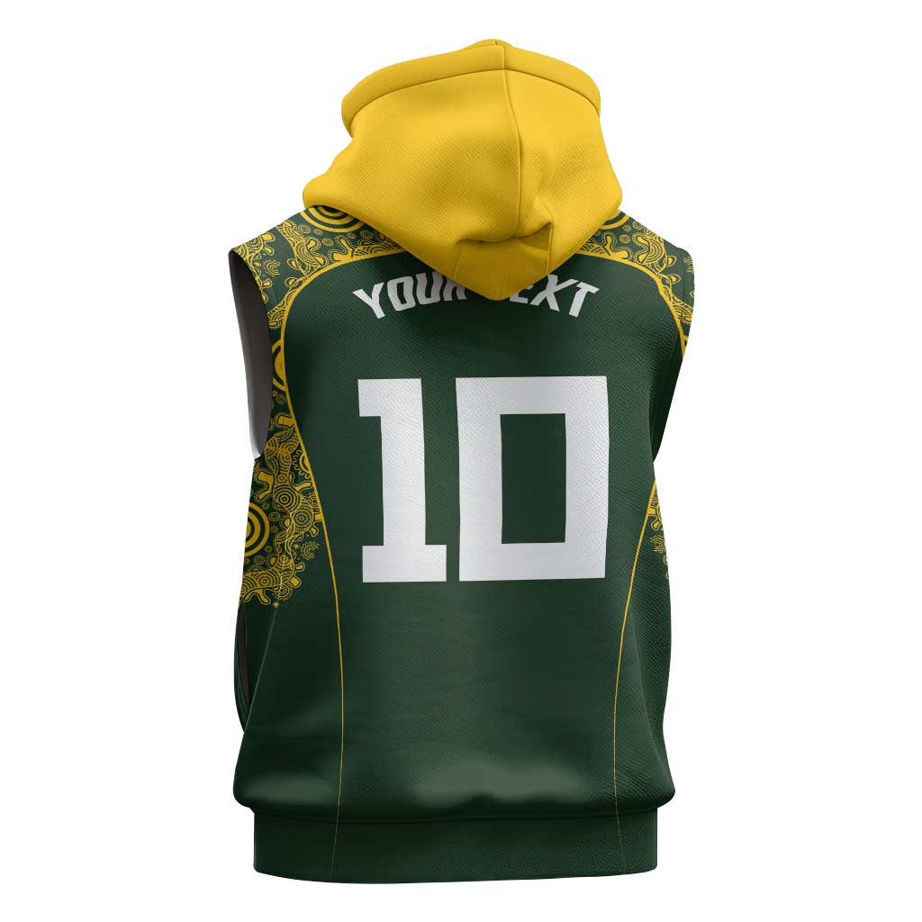 Australia Rugby Custom Sleeveless Zip Hoodie Aboriginal Art Sporty Style - Polynesian Pride
