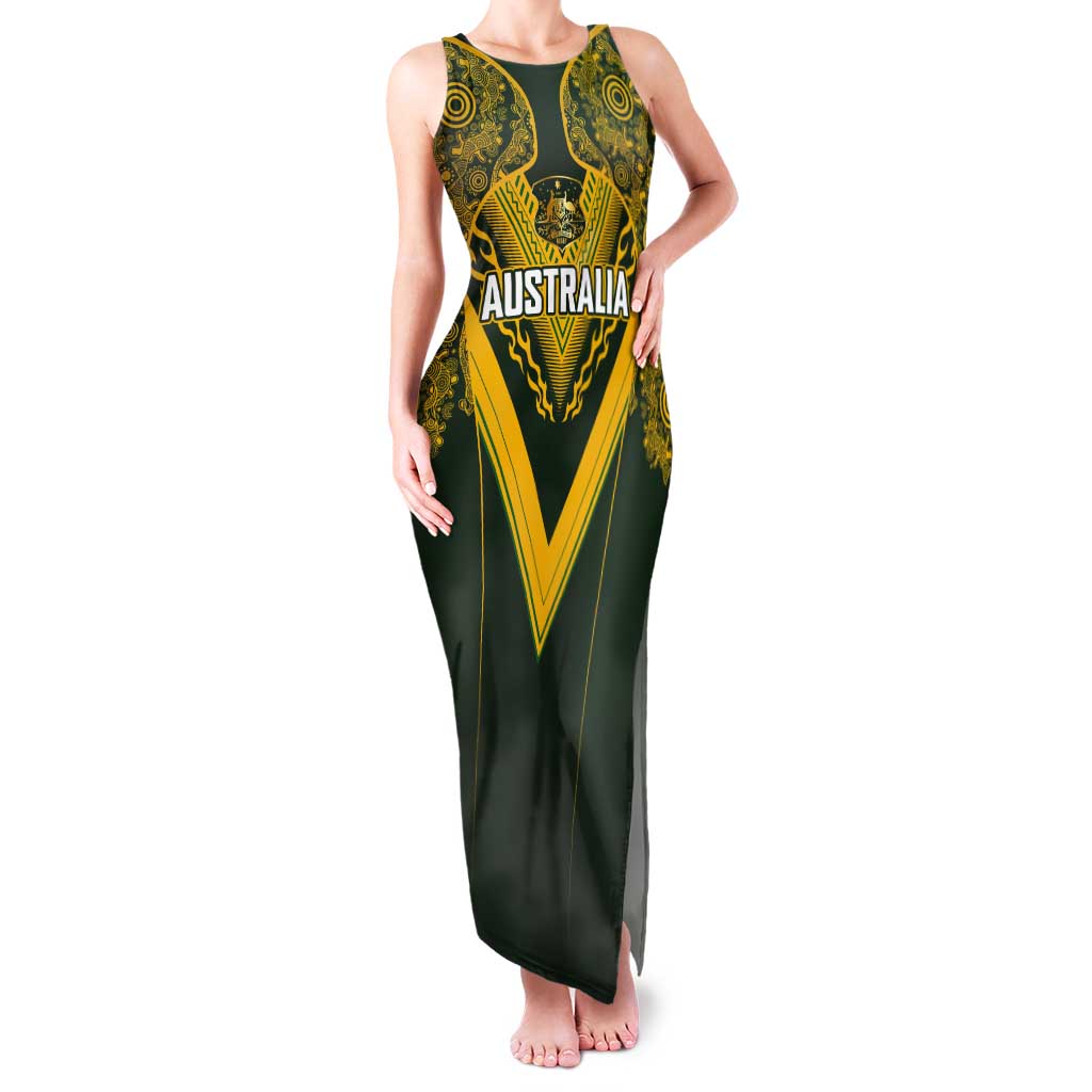 Australia Rugby Custom Tank Maxi Dress Aboriginal Art Sporty Style - Polynesian Pride