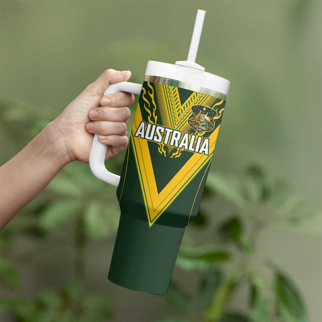 Australia Rugby Custom Tumbler With Handle Aboriginal Art Sporty Style - Polynesian Pride