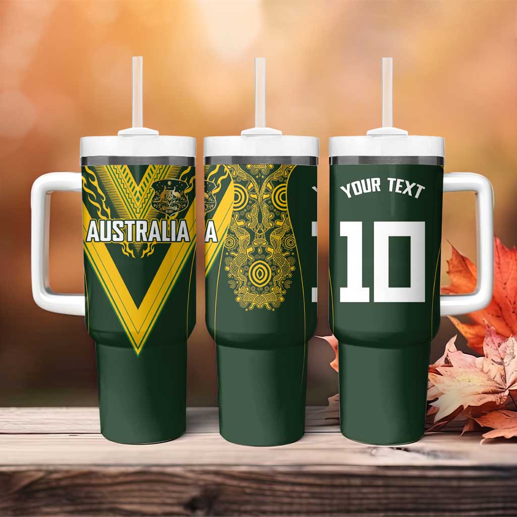 Australia Rugby Custom Tumbler With Handle Aboriginal Art Sporty Style - Polynesian Pride