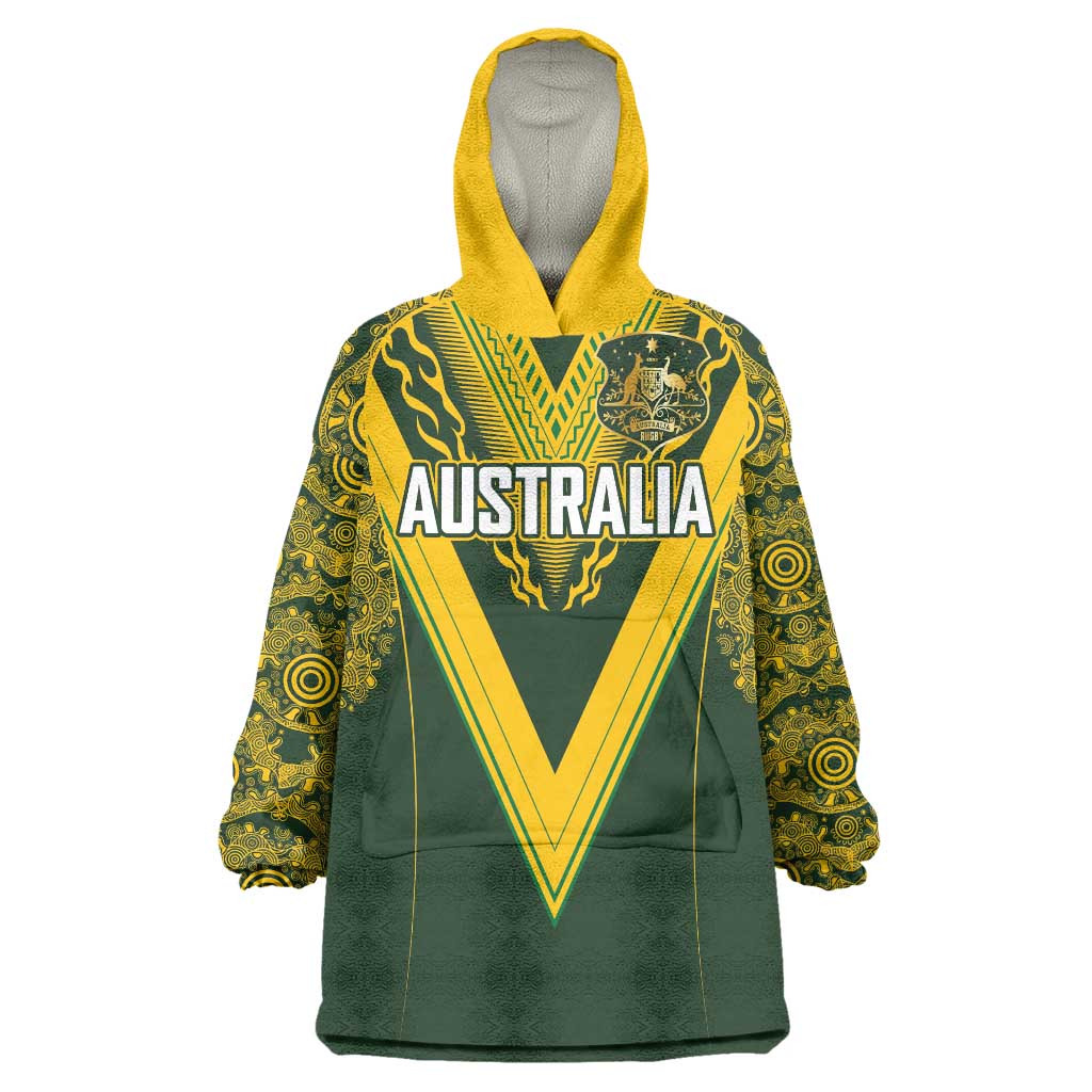 Australia Rugby Custom Wearable Blanket Hoodie Aboriginal Art Sporty Style - Polynesian Pride