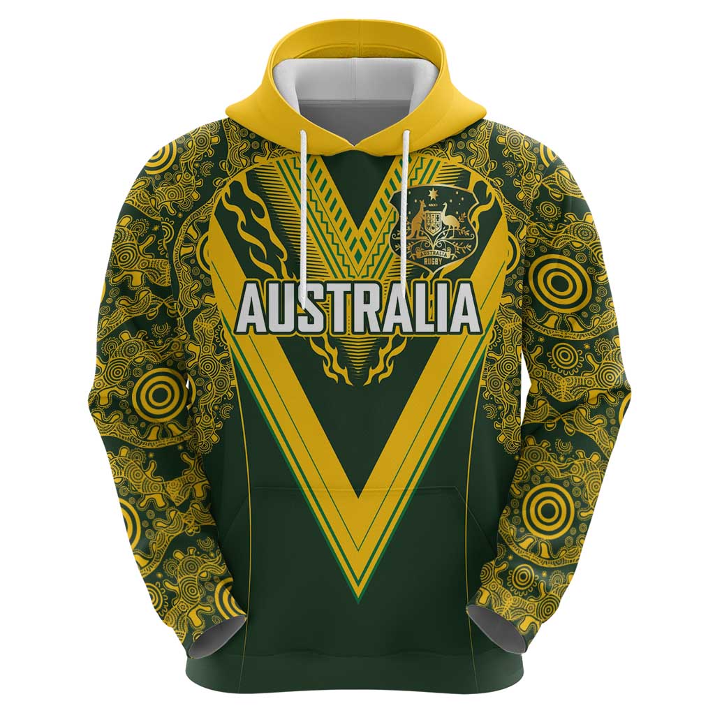 Australia Rugby Custom Zip Hoodie Aboriginal Art Sporty Style - Polynesian Pride