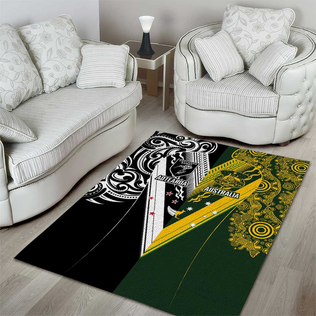Aotearoa Australia Rugby Area Rug Maori and Aboriginal Art Sporty Style - Polynesian Pride