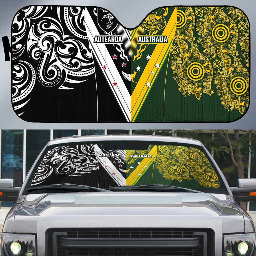 Aotearoa Australia Rugby Auto Sun Shade Maori and Aboriginal Art Sporty Style - Polynesian Pride