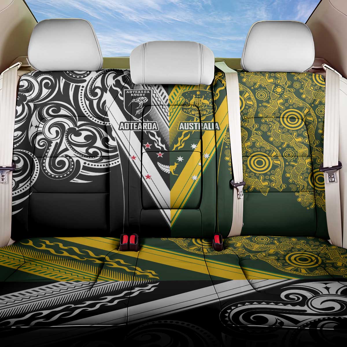 Aotearoa Australia Rugby Back Car Seat Cover Maori and Aboriginal Art Sporty Style - Polynesian Pride