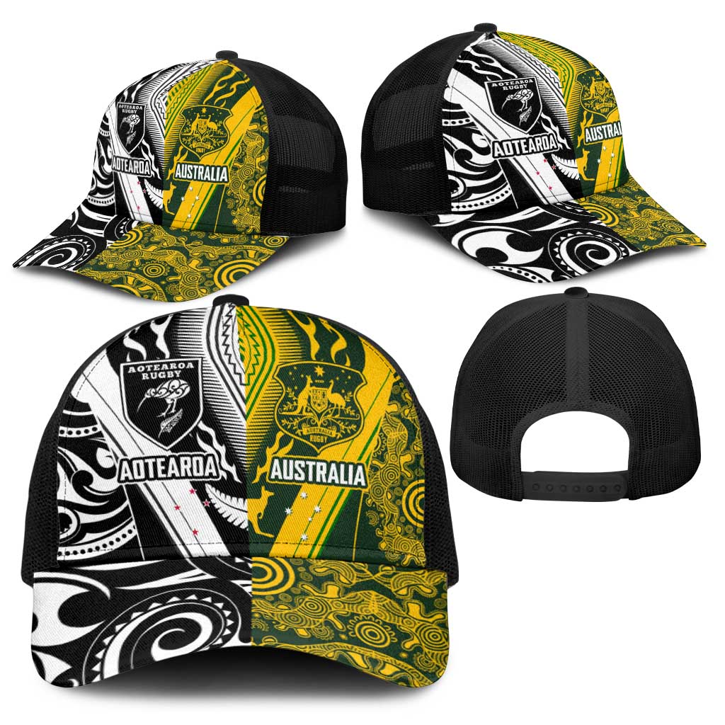 Aotearoa Australia Rugby Baseball Net Cap Maori and Aboriginal Art Sporty Style - Polynesian Pride