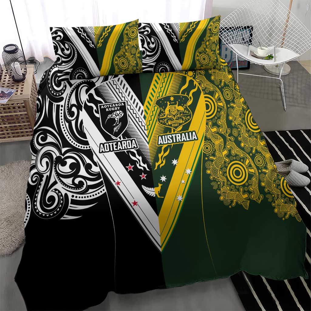 Aotearoa Australia Rugby Bedding Set Maori and Aboriginal Art Sporty Style - Polynesian Pride