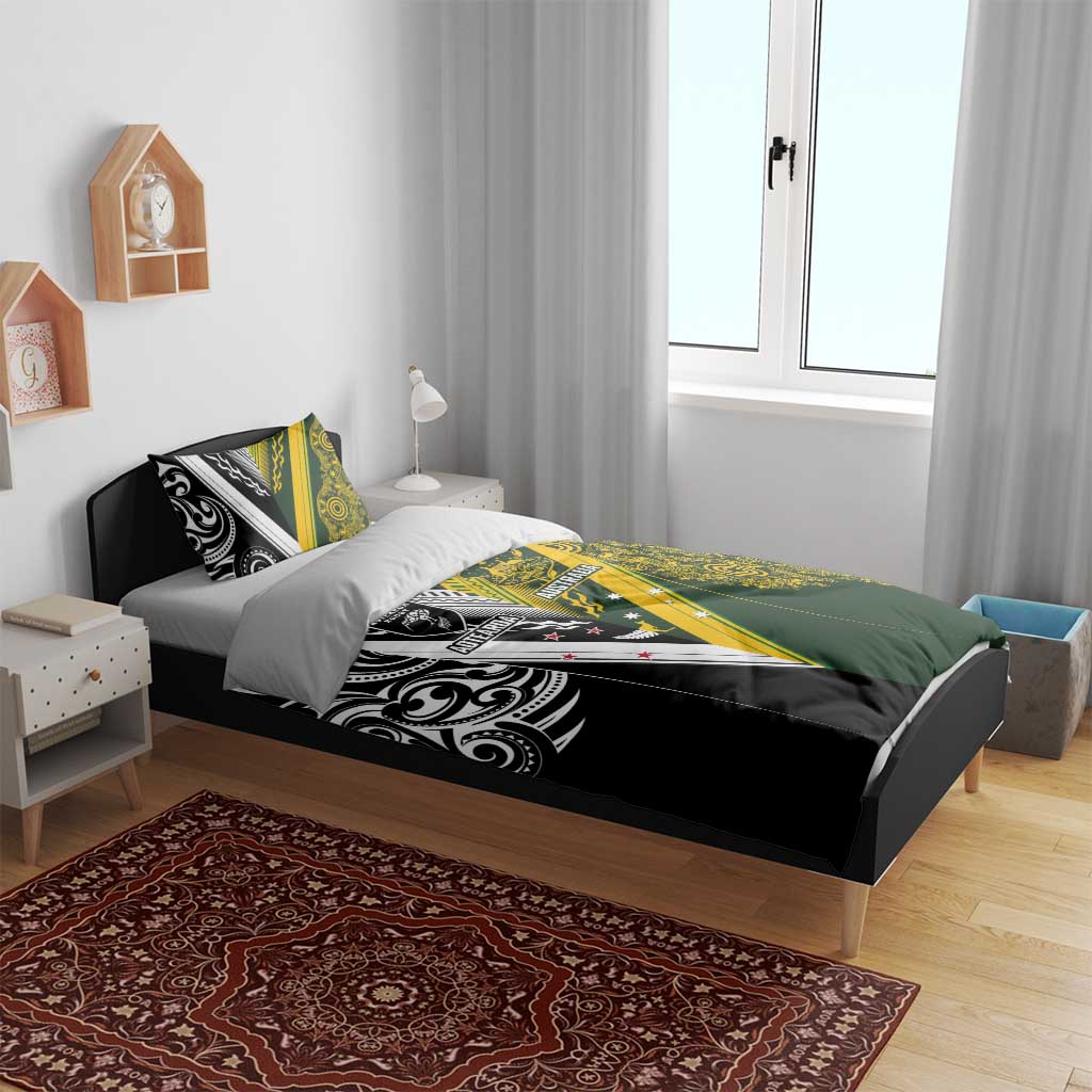 Aotearoa Australia Rugby Bedding Set Maori and Aboriginal Art Sporty Style - Polynesian Pride