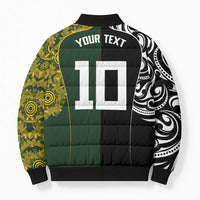 Aotearoa Australia Rugby Custom Bomber Puffer Jacket Maori and Aboriginal Art Sporty Style - Polynesian Pride