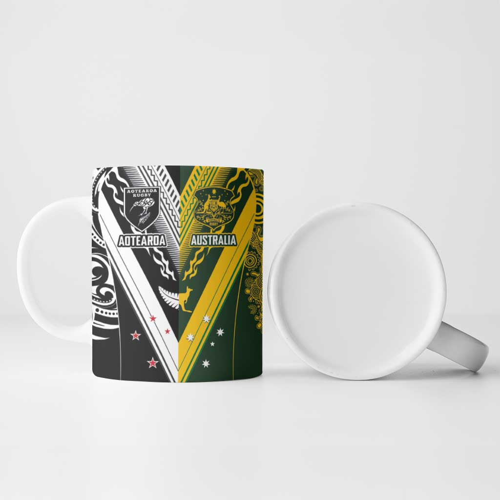 Aotearoa Australia Rugby Custom Ceramic Mug Maori and Aboriginal Art Sporty Style - Polynesian Pride