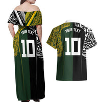 Aotearoa Australia Rugby Custom Couples Matching Off Shoulder Maxi Dress and Hawaiian Shirt Maori and Aboriginal Art Sporty Style - Polynesian Pride