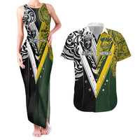 Aotearoa Australia Rugby Custom Couples Matching Tank Maxi Dress and Hawaiian Shirt Maori and Aboriginal Art Sporty Style - Polynesian Pride