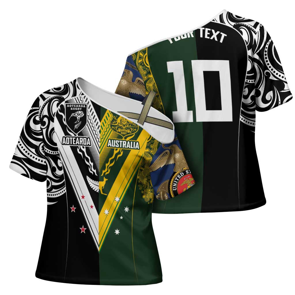 Aotearoa Australia Rugby Custom Cross Shoulder Shirt Maori and Aboriginal Art Sporty Style - Polynesian Pride
