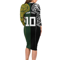 Aotearoa Australia Rugby Custom Family Matching Long Sleeve Bodycon Dress and Hawaiian Shirt Maori and Aboriginal Art Sporty Style - Polynesian Pride