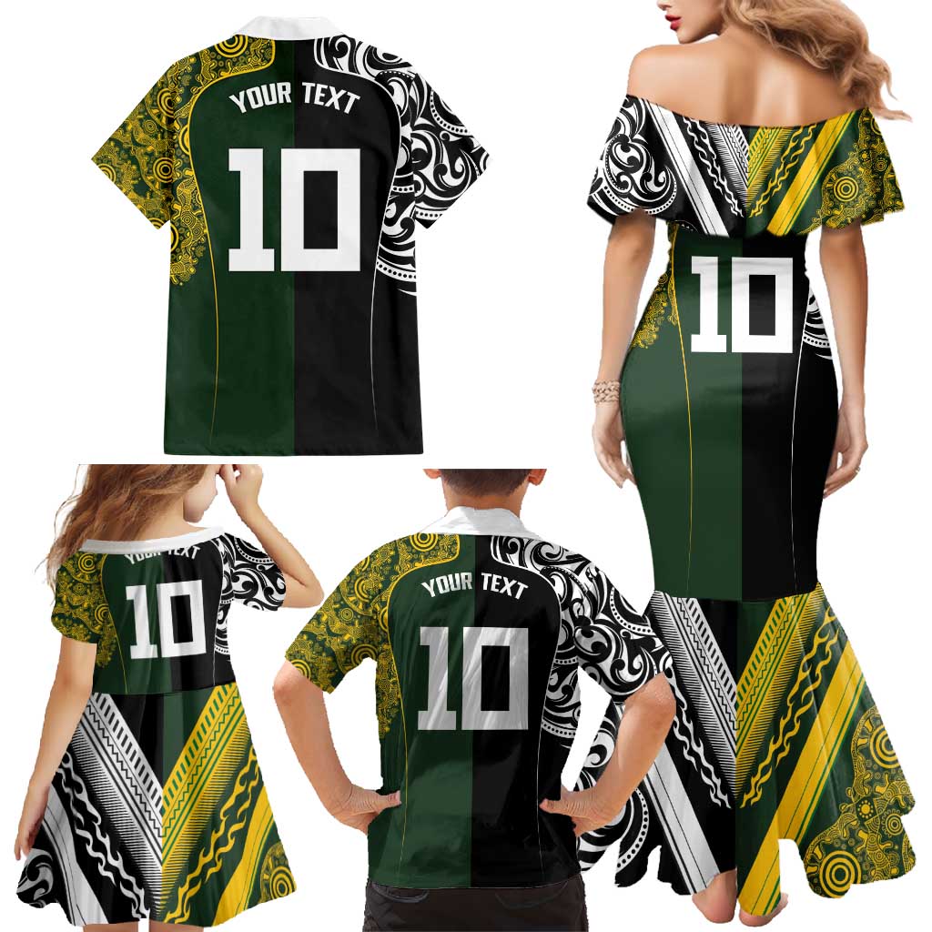 Aotearoa Australia Rugby Custom Family Matching Mermaid Dress and Hawaiian Shirt Maori and Aboriginal Art Sporty Style - Polynesian Pride