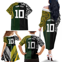 Aotearoa Australia Rugby Custom Family Matching Off The Shoulder Long Sleeve Dress and Hawaiian Shirt Maori and Aboriginal Art Sporty Style - Polynesian Pride