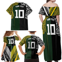 Aotearoa Australia Rugby Custom Family Matching Off Shoulder Maxi Dress and Hawaiian Shirt Maori and Aboriginal Art Sporty Style - Polynesian Pride
