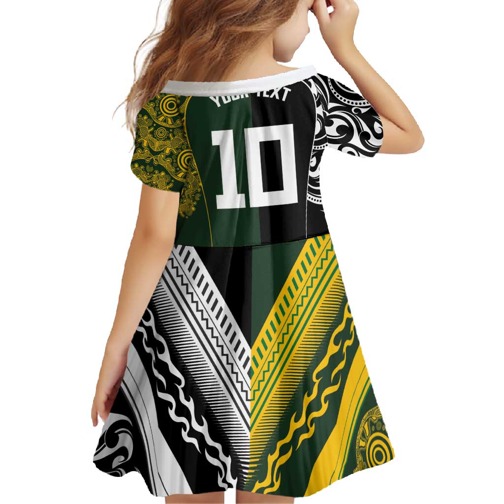 Aotearoa Australia Rugby Custom Family Matching Tank Maxi Dress and Hawaiian Shirt Maori and Aboriginal Art Sporty Style - Polynesian Pride