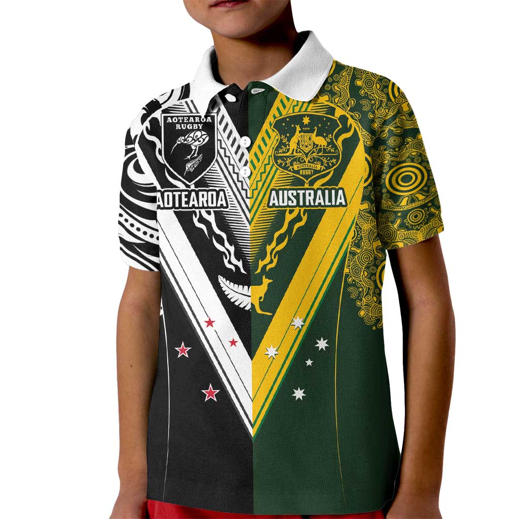 Aotearoa Australia Rugby Custom Kid Polo Shirt Maori and Aboriginal Art Sporty Style - Polynesian Pride