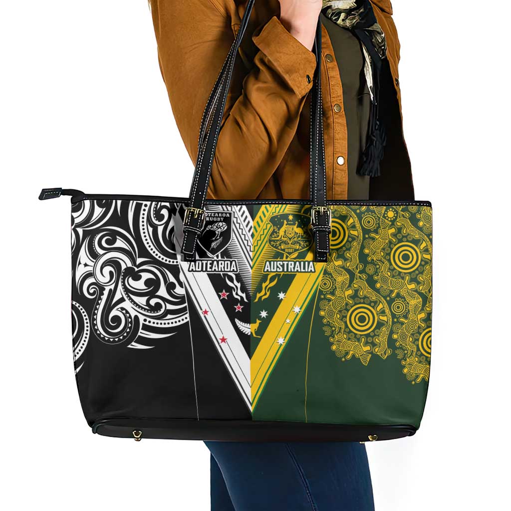 Aotearoa Australia Rugby Leather Tote Bag Maori and Aboriginal Art Sporty Style - Polynesian Pride