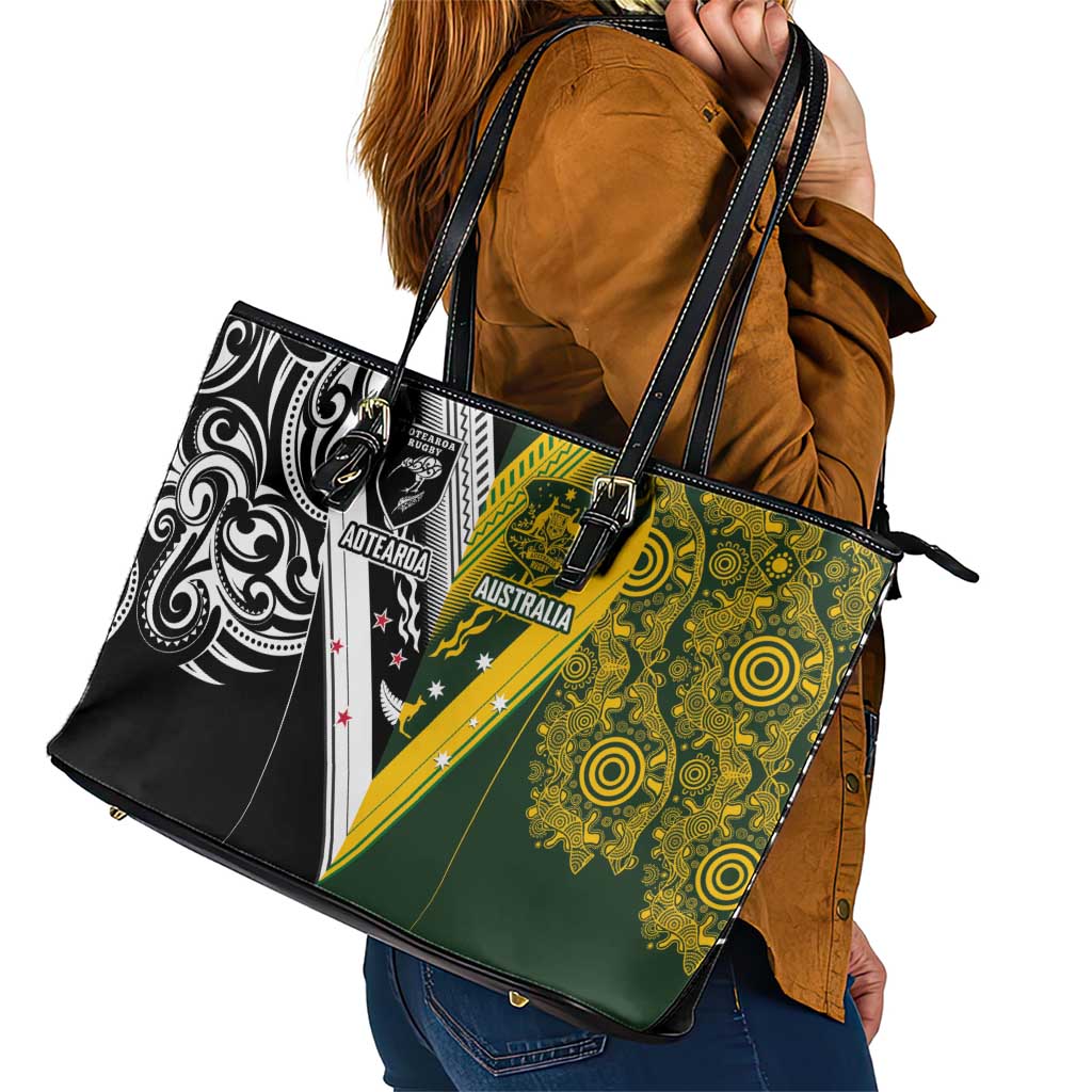 Aotearoa Australia Rugby Leather Tote Bag Maori and Aboriginal Art Sporty Style - Polynesian Pride