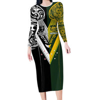 Aotearoa Australia Rugby Custom Long Sleeve Bodycon Dress Maori and Aboriginal Art Sporty Style - Polynesian Pride