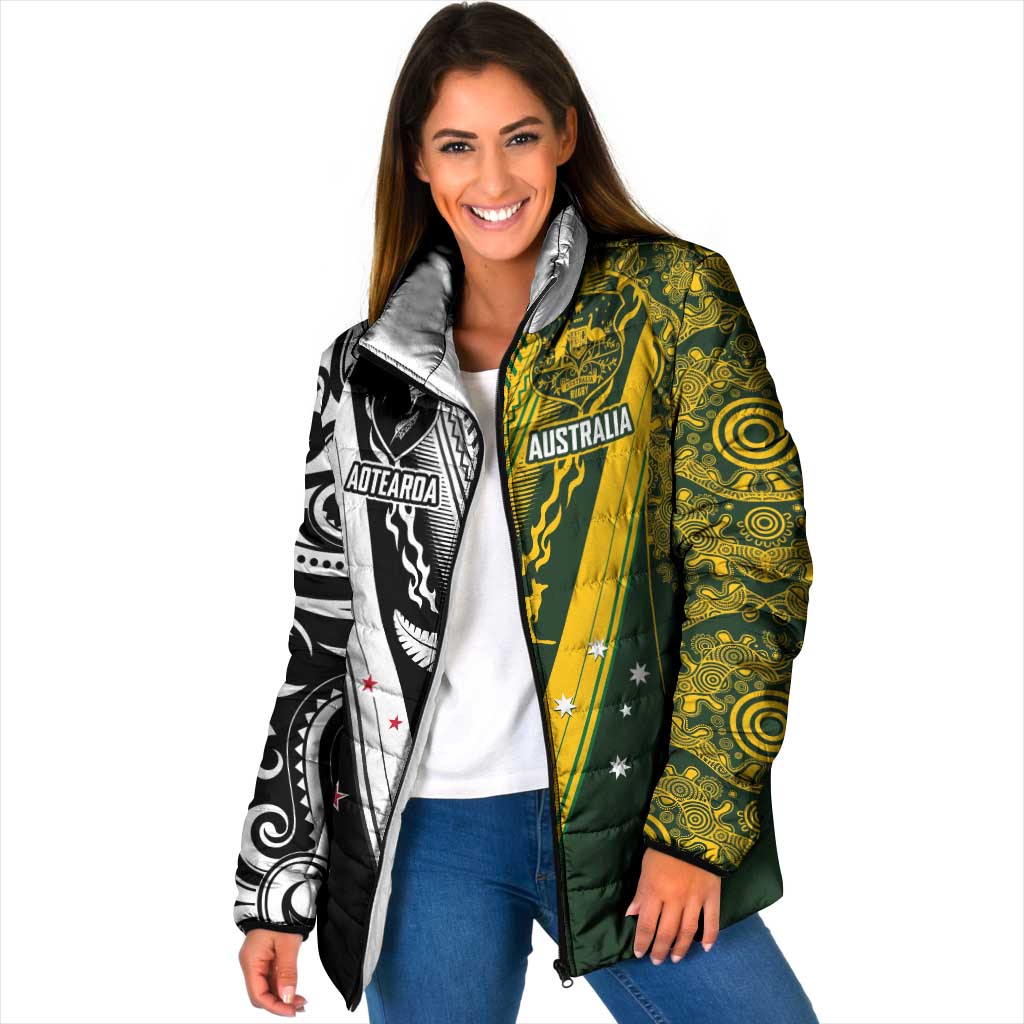 Aotearoa Australia Rugby Custom Padded Jacket Maori and Aboriginal Art Sporty Style - Polynesian Pride
