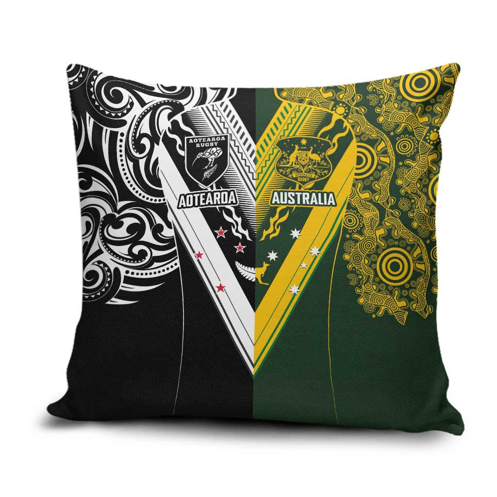 Aotearoa Australia Rugby Pillow Cover Maori and Aboriginal Art Sporty Style - Polynesian Pride