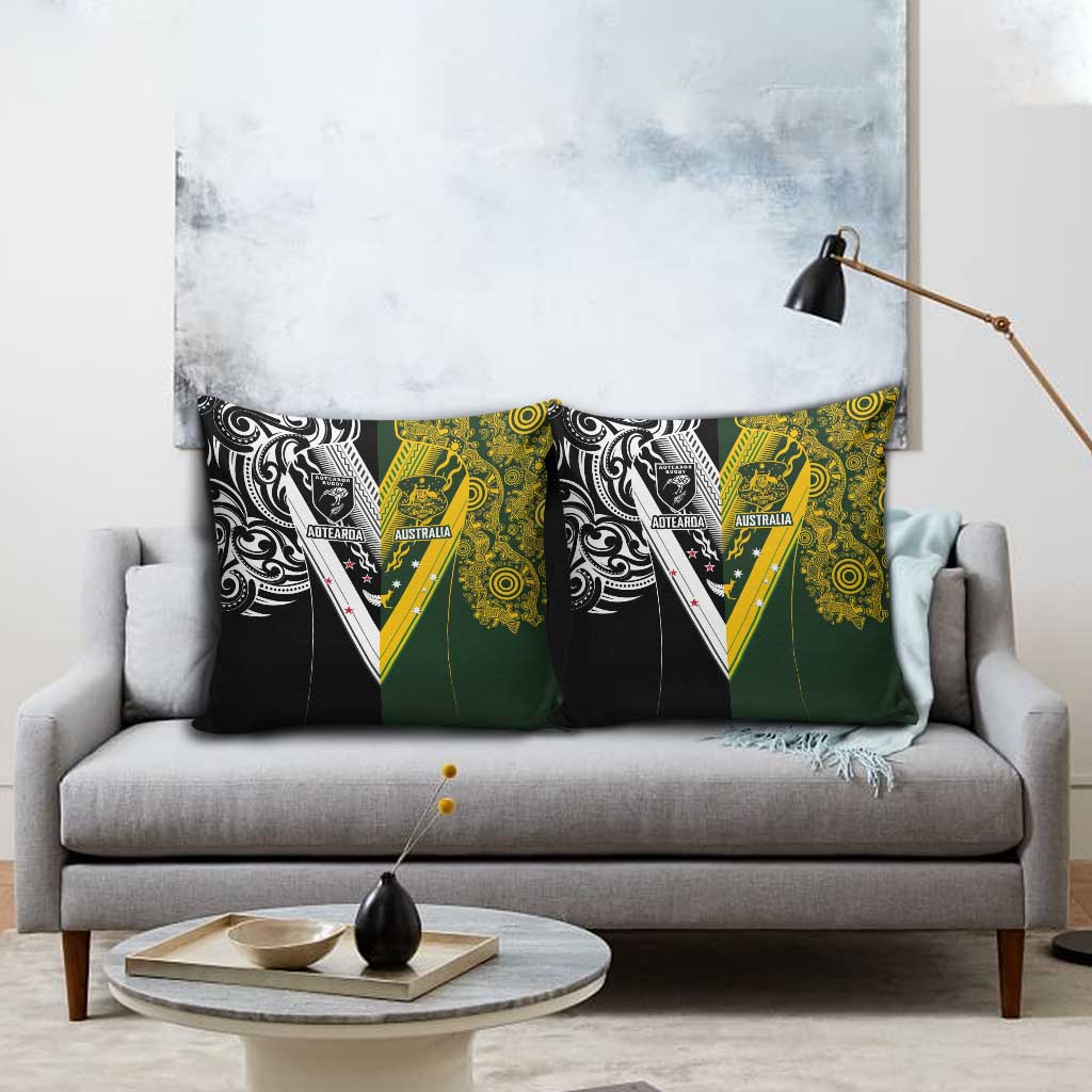 Aotearoa Australia Rugby Pillow Cover Maori and Aboriginal Art Sporty Style - Polynesian Pride