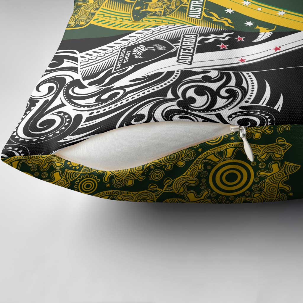 Aotearoa Australia Rugby Pillow Cover Maori and Aboriginal Art Sporty Style - Polynesian Pride