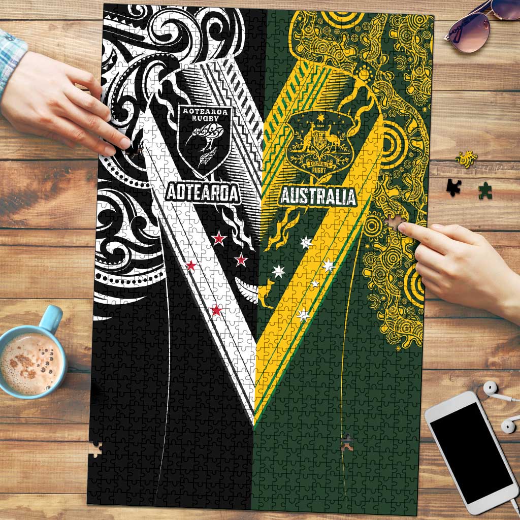 Aotearoa Australia Rugby Puzzle Maori and Aboriginal Art Sporty Style - Polynesian Pride