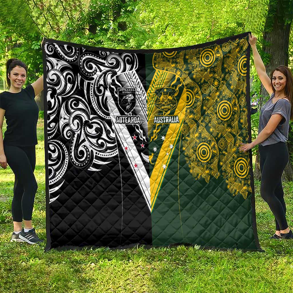 Aotearoa Australia Rugby Quilt Maori and Aboriginal Art Sporty Style - Polynesian Pride