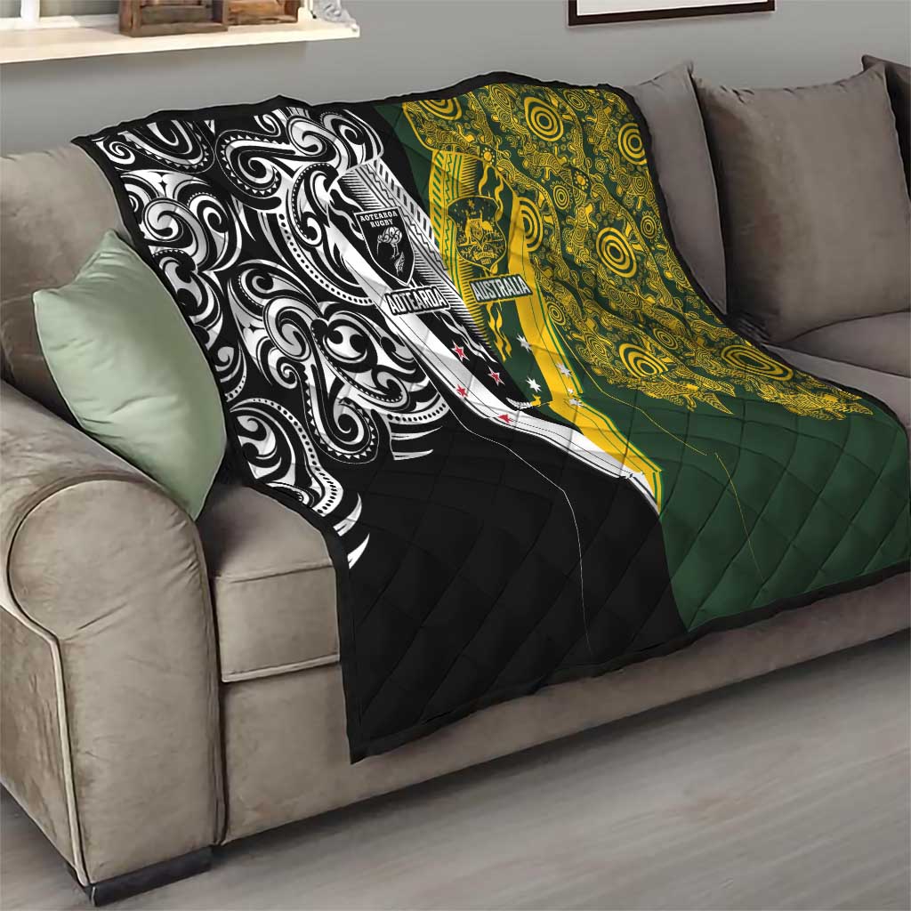 Aotearoa Australia Rugby Quilt Maori and Aboriginal Art Sporty Style - Polynesian Pride