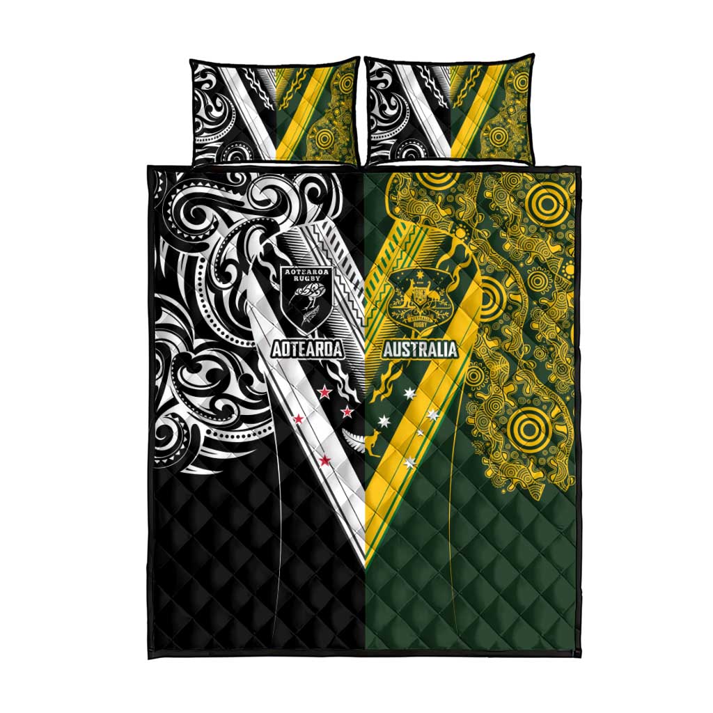 Aotearoa Australia Rugby Quilt Bed Set Maori and Aboriginal Art Sporty Style - Polynesian Pride