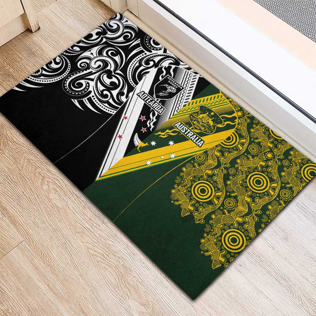 Aotearoa Australia Rugby Rubber Doormat Maori and Aboriginal Art Sporty Style - Polynesian Pride