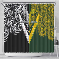 Aotearoa Australia Rugby Shower Curtain Maori and Aboriginal Art Sporty Style - Polynesian Pride