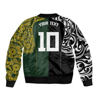 Aotearoa Australia Rugby Custom Sleeve Zip Bomber Jacket Maori and Aboriginal Art Sporty Style - Polynesian Pride