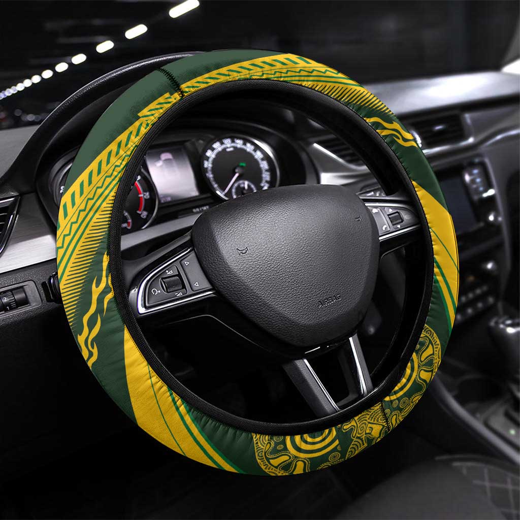 Aotearoa Australia Rugby Steering Wheel Cover Maori and Aboriginal Art Sporty Style - Polynesian Pride