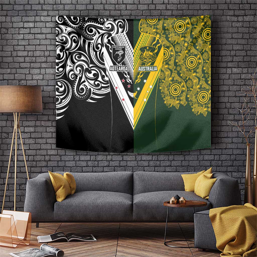 Aotearoa Australia Rugby Tapestry Maori and Aboriginal Art Sporty Style - Polynesian Pride