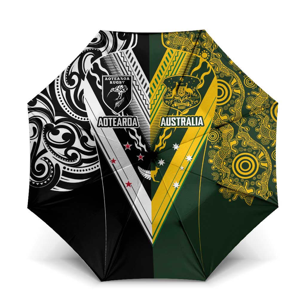 Aotearoa Australia Rugby Umbrella Maori and Aboriginal Art Sporty Style - Polynesian Pride