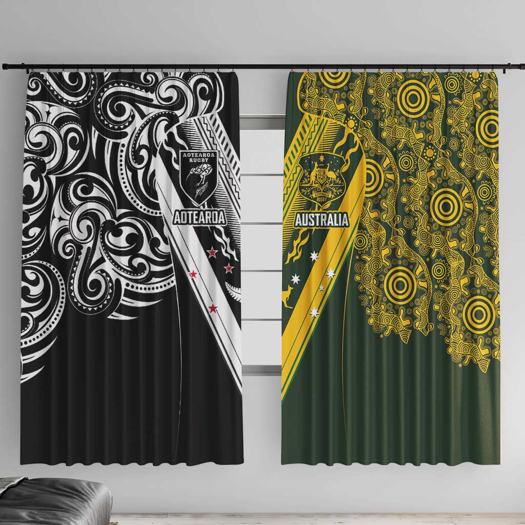 Aotearoa Australia Rugby Window Curtain Maori and Aboriginal Art Sporty Style - Polynesian Pride
