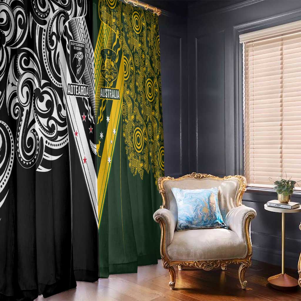Aotearoa Australia Rugby Window Curtain Maori and Aboriginal Art Sporty Style - Polynesian Pride