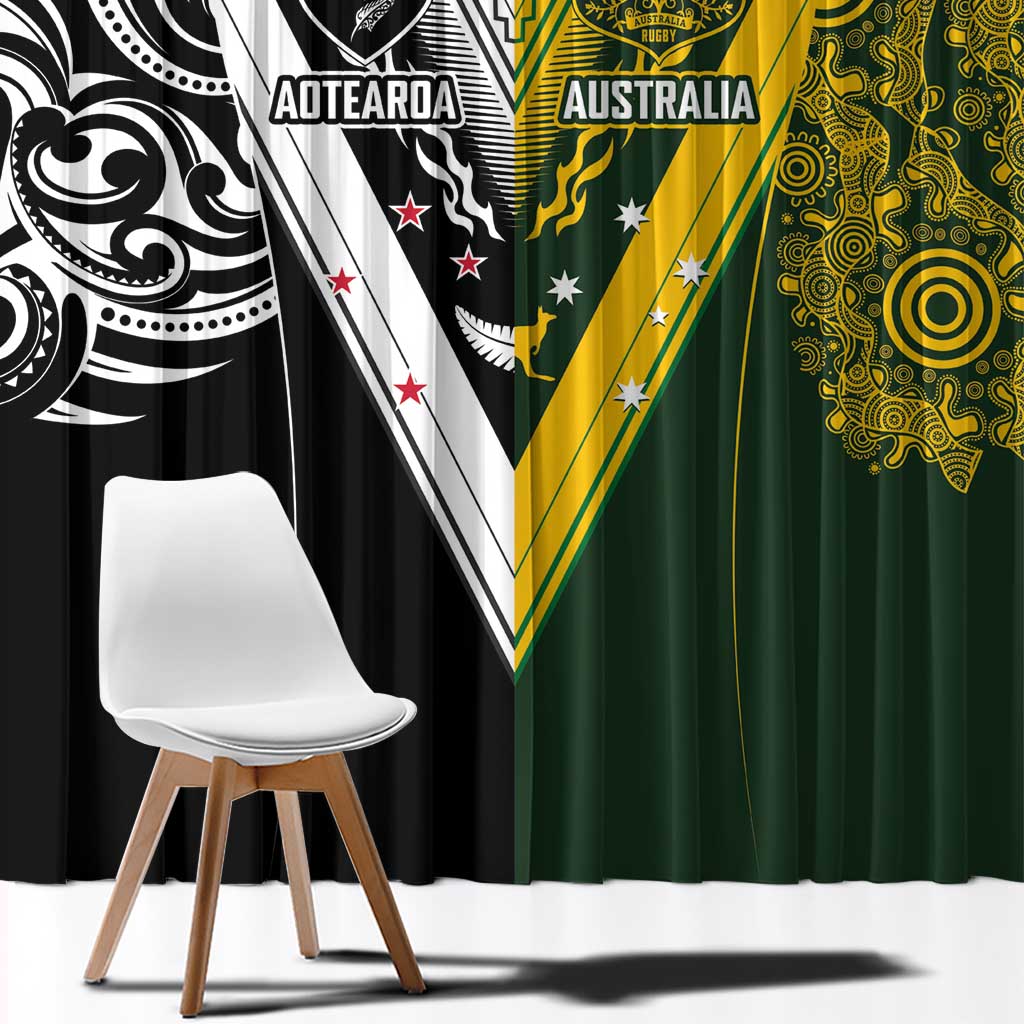 Aotearoa Australia Rugby Window Curtain Maori and Aboriginal Art Sporty Style - Polynesian Pride
