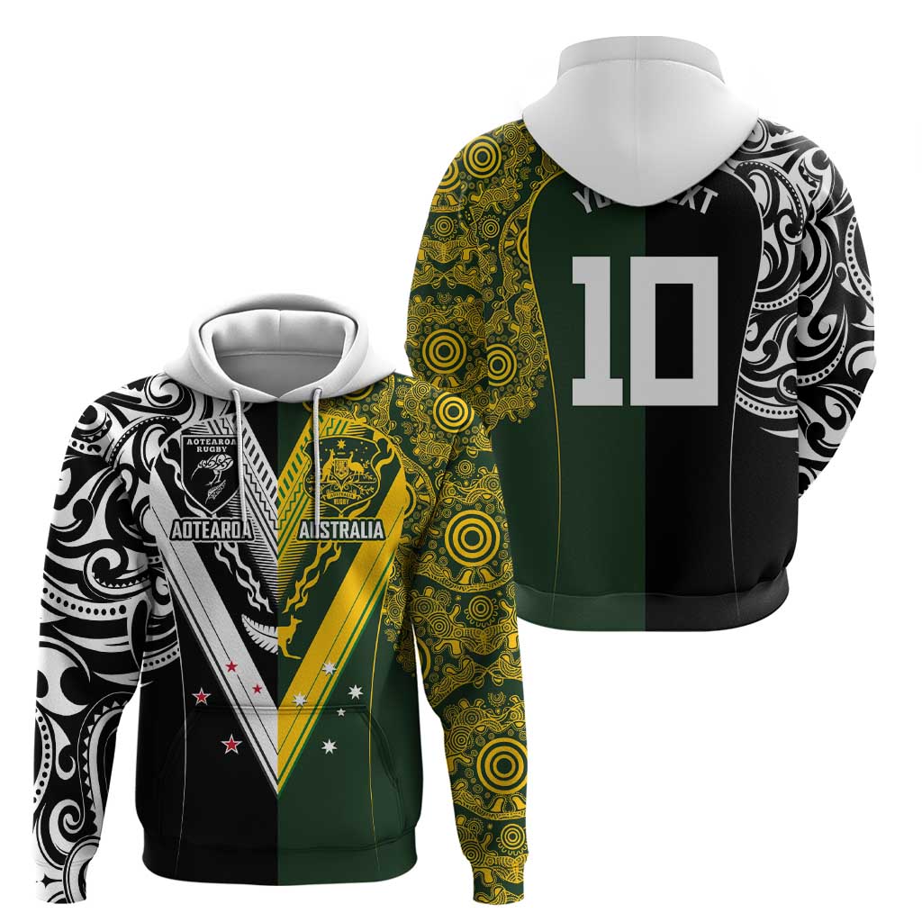 Aotearoa Australia Rugby Custom Zip Hoodie Maori and Aboriginal Art Sporty Style - Polynesian Pride