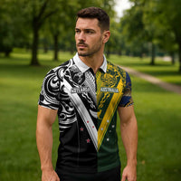 Aotearoa Australia Rugby Custom Zipper Polo Shirt Maori and Aboriginal Art Sporty Style - Polynesian Pride