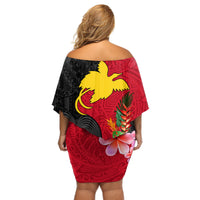 Papua New Guinea Off Shoulder Short Dress Birds Of Paradise Mix Tropical Flower Polynesian Pattern LT03 - Polynesian Pride