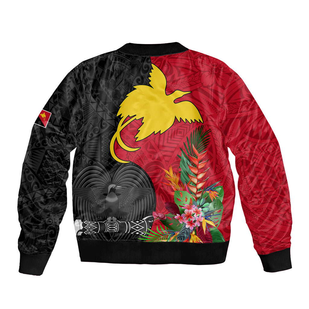 Papua New Guinea Sleeve Zip Bomber Jacket Birds Of Paradise Mix Tropical Flower Polynesian Pattern LT03 - Polynesian Pride