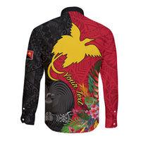 Custom Papua New Guinea Long Sleeve Button Shirt Birds Of Paradise Mix Tropical Flower Polynesian Pattern LT03 - Polynesian Pride