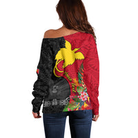 Custom Papua New Guinea Off Shoulder Sweater Birds Of Paradise Mix Tropical Flower Polynesian Pattern LT03 - Polynesian Pride