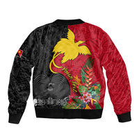 Custom Papua New Guinea Sleeve Zip Bomber Jacket Birds Of Paradise Mix Tropical Flower Polynesian Pattern LT03 - Polynesian Pride
